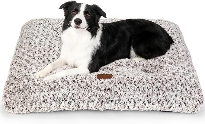 Dog Bed Crate Pad - Rosette Pattern White Velvet Pet Bed Anti-Slip Comfy Kennel Pad for Crates Rosette Brown L