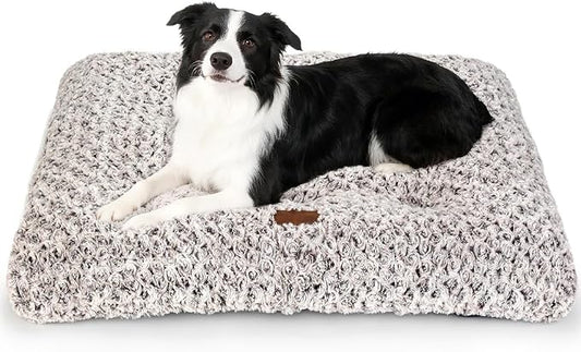 Dog Bed Crate Pad - Rosette Pattern White Velvet Pet Bed Anti-Slip Comfy Kennel Pad for Crates Rosette Brown L