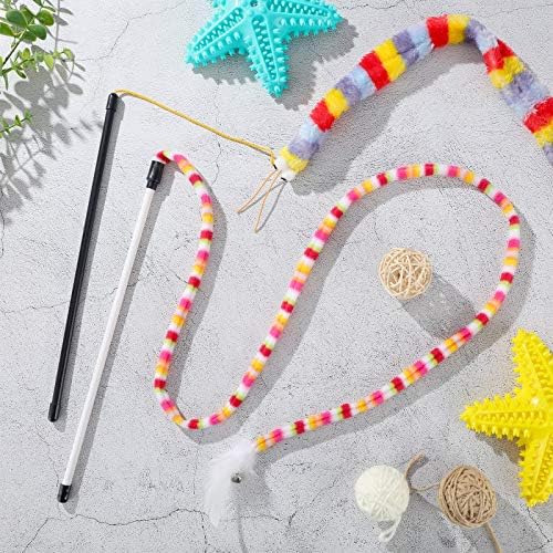 Sumind 6 Pcs Cat Toys Snake Cat Teaser Wand Toy with Feather and Bell