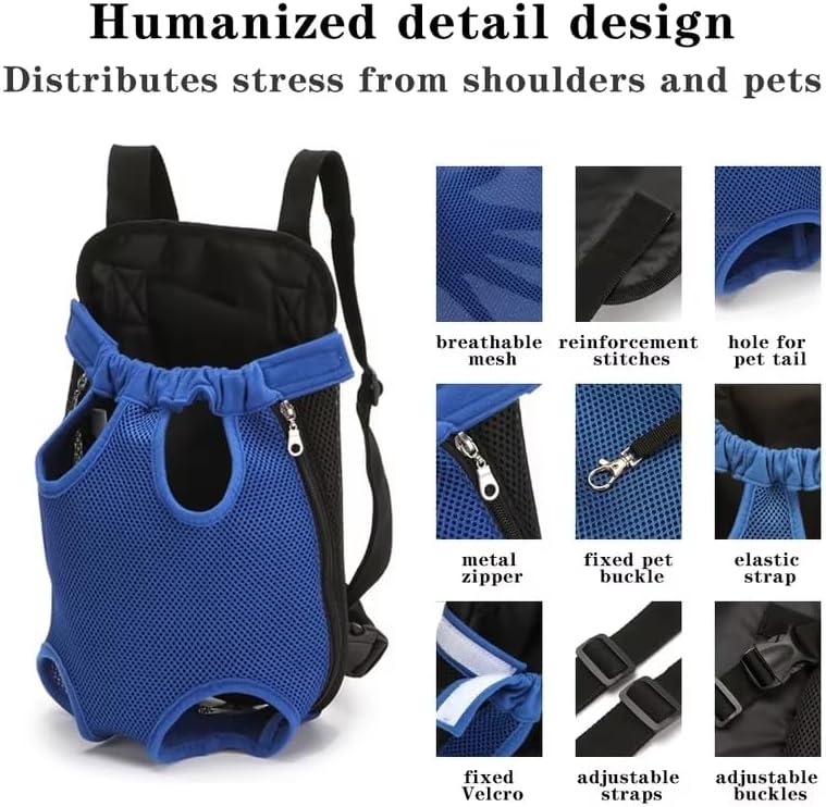 Pet Carrier Backpack, Adjustable Pet Front Cat Dog Carrier Backpack Travel Bag, Legs Out, Easy-Fit for Traveling Hiking Camping for Small Medium Big Dogs Cats Puppies (Blue, Medium)