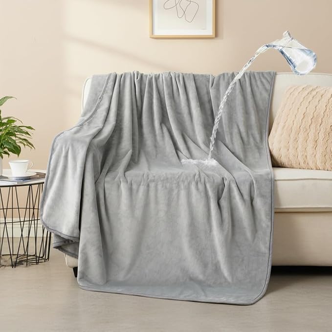Waterproof Blanket for Bed 60"x80" | Light Grey Throw Blanket for Large Dogs Reversible Soft Flannel Leakproof Spill-Proof Dog Blanket for Couch Camping Travel