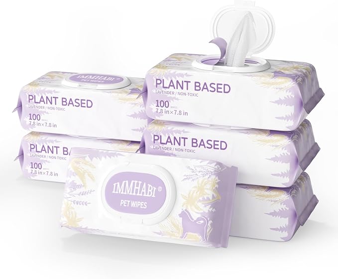 IMMHABI 600 Count Lick-Safe Dog Wipes, Lavender Plant-Based Hypoallergenic Dog Wipes for Paws, Butt, and Anal Gland Care, Cleansing & Deodorizing for Puppies