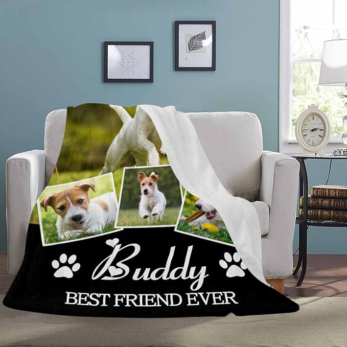 Artsadd Custom Memorial Blanket with Photos and Name-in Loving Memory Gifts Personalized for Loved Ones Lost-Remembrance Blankets for Dogs Cats Pets Lover-Dogs