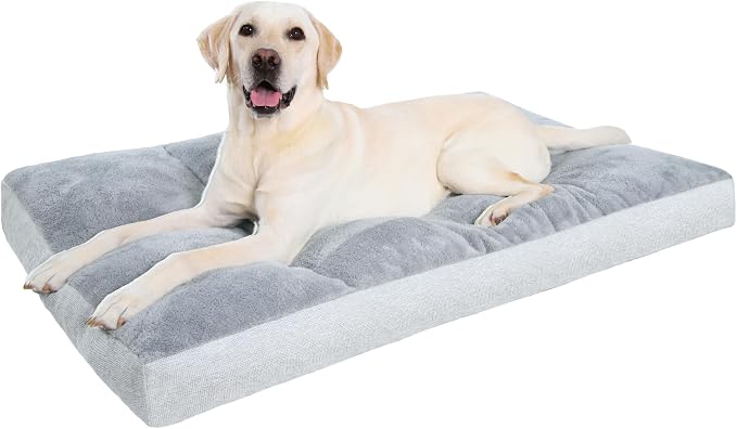 NUPIDA Washable Dog Bed for Large Dog, XL Crate Bed Plush Pet Kennel Pad with Non-Slip Bottom, Pet Sleeping Mat, 41x27 inch, Light Gray