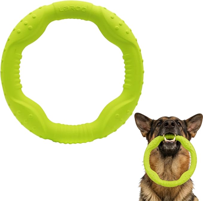LaRoo Dog Chew Toy Ring 8.6 Inch,Floating Fetch Flying DiscInteractive Tug of War Toy for Dogs,Waterproof Lightweight Outdoor Dog Play Toy for Medium Dogs(Green)