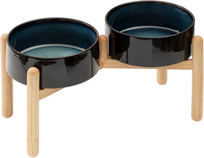Havniva 8.3inch Ceramic Raised Dog Bowl with Stand, Double Dog Bowls Elevated for Large Breed Dog Food and Water Bowl Set Non-Slip Dog Dish Large Capacity Feeding Pet Water Bowl