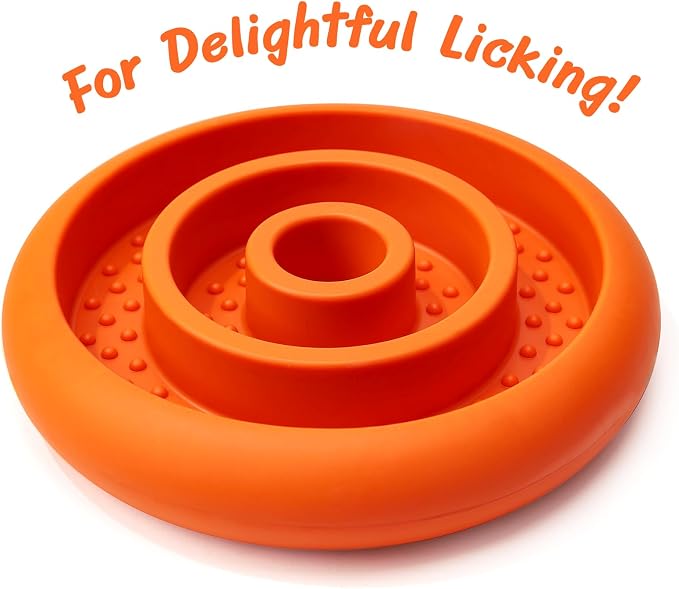 Slow Feeder Lick Mat for Dogs - Keep Them Busy - Natural Rubber Dog Frozen Treat Toys - Durable Interactive Enrichment Toys - Licking Dish for Dog De-Stressing, Orange