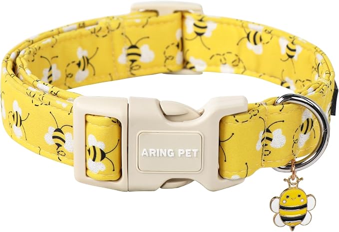 ARING PET Bees Dog Collar, Cute Spring Summer Yellow Bee Pet Collars for Puppy Small Medium Large Boy Girl Dogs-M