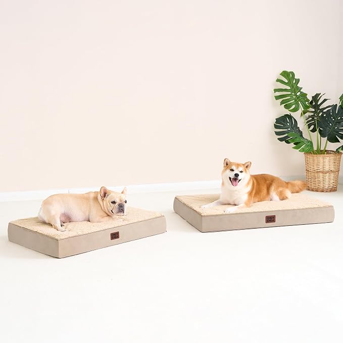 EHEYCIGA Orthopedic Dog Bed Large with Removable Washable Cover, 35IN Khaki | Egg Crate Foam Support, Durable Oxford fabric, Non-Slip Bottom, Machine Washable, Soft Waterproof Plush Pet Bed Mat For Crate
