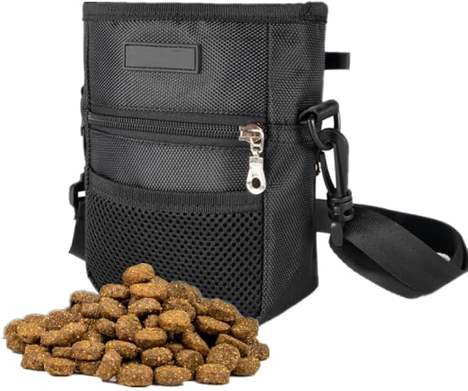 Dog Treat Pouch Pet Trainning Waist Bag Portable Food Snack Small Item Storage Holder Bag Hook Design Pet Training Reward Pouch Bait Sack Mini Puppy Snack Carrier Container Pockets (BLACK (STYLE A))