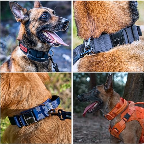 OneTigris Heavy Duty Dog Collar for Large Dogs with Traffic Handle Black L