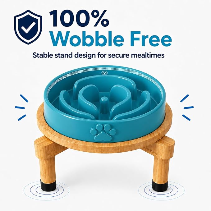Slow Feeder Dog Bowls – Elevated Dog Bowl Slow Feeder with Bamboo Stand– Microwaveable Dog Slow Feeder for Small and Medium Dogs – Lead and BPA-Free Ceramic Pet Bowl – Pet Feeder for Fast Eaters