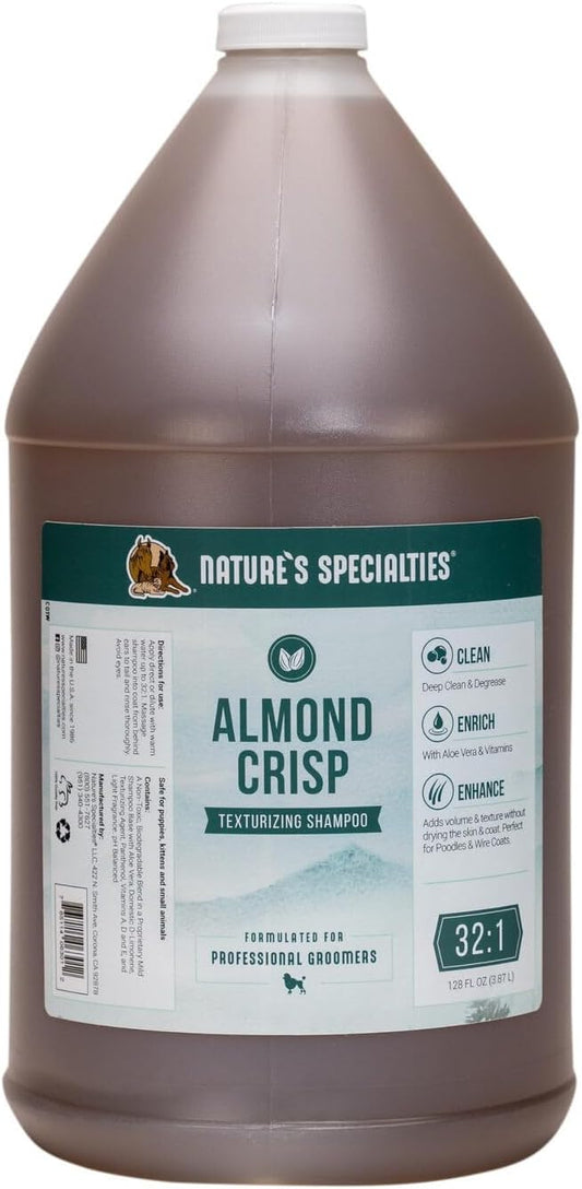Nature's Specialties Almond Crisp Ultra Concentrated Dog Shampoo for Pets, Makes up to 32 Gallons, Natural Choice for Professional Groomers, Texturizing and Volumizing, Made in USA, 1 gal