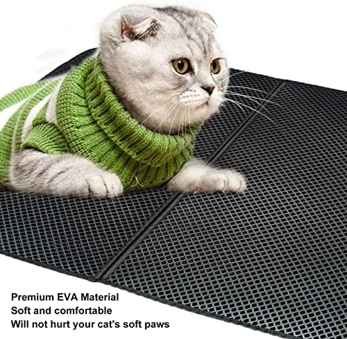 ASHATA Cat Litter Mat, Double Layer Design Urine Proof Trapper Mat for Litter Boxes, Double Layer EVA Litter Trapping Mat for Kitten, Easy to Clean Scatter Control (Black)