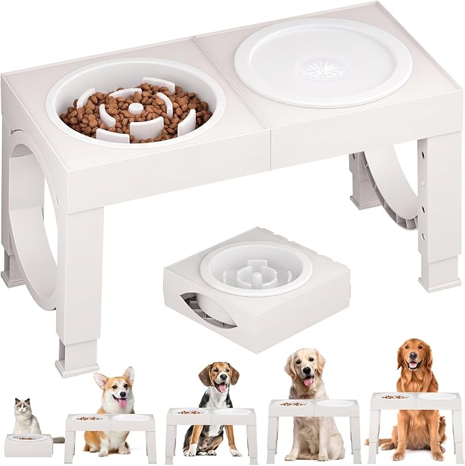 XIAZ Elevated Dog Bowls Large Breed Raised Dogs Bowl Stand Large/Medium Sized Dog Slow Feeder Dogs Bowls Food Water Stands 5 Heights Adjustable 9/11/12/14in Pet Feeder Dish Station