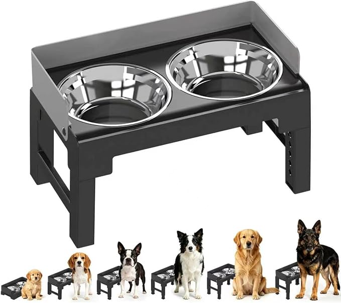 Elevated Dog Bowls for Medium and Large Dogs, Spill Proof Tiltable Dog Feeder with 2 Stainless Steel Bowls, 6 Height Adjustable Raised Dog Bowl Stand