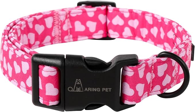 ARING PET Valentines Dog Collar, Cute Cotton Pink Heart Adjustable Valentine Pet Collars Puppy Collar with Quick Release Buckle for Girl Dogs-XS