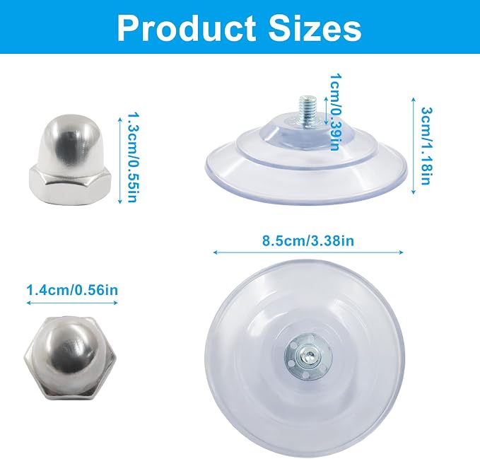 4 Pack Suction Cup Replacement with Screws, 85mm Clear | For Foldable & Cordless Cat Window Perch, Strong Adhesive
