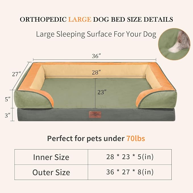 Comfort Expression Orthopedic Dog Beds for Large Sized Dog with Bolster | Waterproof Dog Couch Bed with Washable Cover & Non-Slip Bottom, Supportive Egg Crate Foam Large Pet Bed, 36x27 Inch
