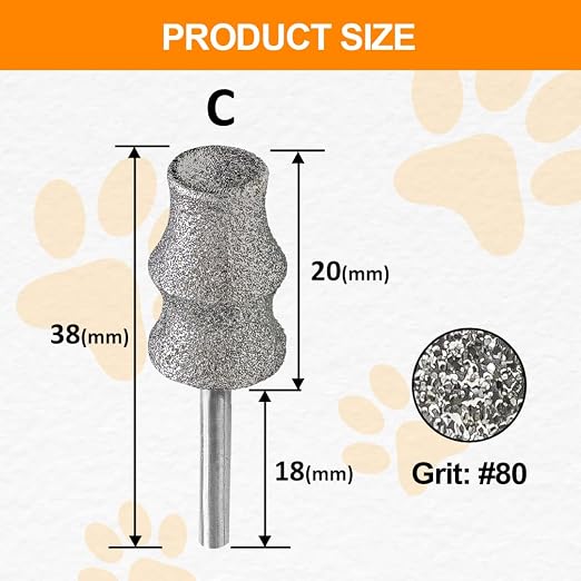 Diamond Rotary Pet Nail Grinder Bits Dog Nail Grinder Replacement Head - 1/8" Replacement Grinder Wheel for Animals Nail Care(C)