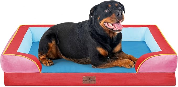 Comfort Expression Orthopedic Dog Bed for Extra Large Dogs with Bolster | Waterproof Dog Couch Bed with Washable Cover & Non-Slip Bottom, Supportive Egg Crate Foam XL Pet Bed, 45x35 Inch