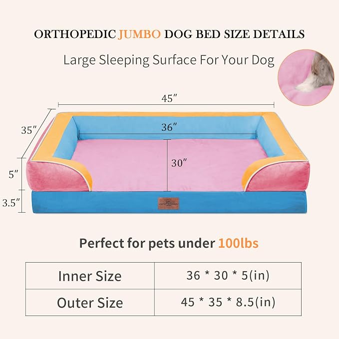 Comfort Expression Orthopedic Dog Bed for Extra Large Dogs with Bolster | Waterproof Dog Couch Bed with Washable Cover & Non-Slip Bottom, Supportive Egg Crate Foam XL Pet Bed, 45x35 Inch