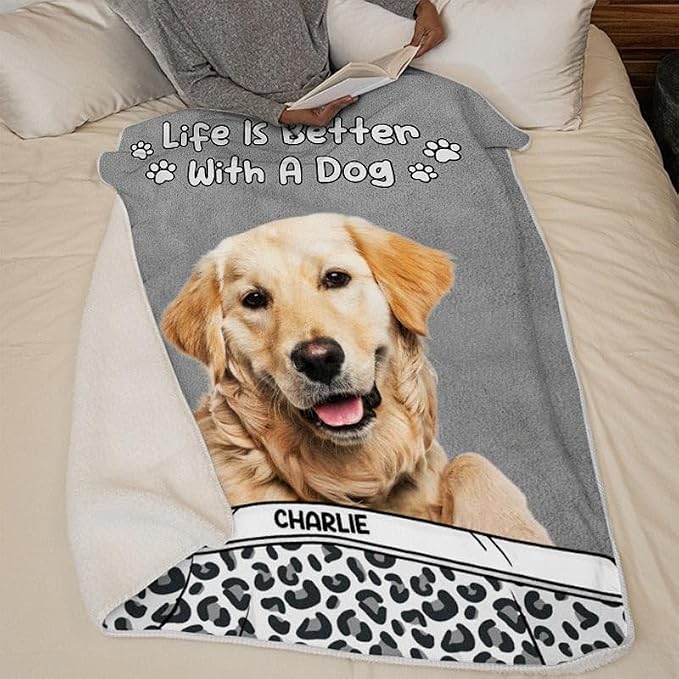 Pamaheart Custom Dog Face Blankets, Personalized Pet Photo Blanket, Fleece Dog Blankets, Customized Photo Throws, Dogs Dad Gifts, Pet Lover Gifts, Memorial Gift /24