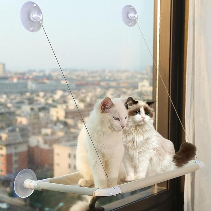 Cat Hammock Window Seat Mesh Shelf Indoor Cat Perch Rugged Hanging Bed Removable Quick Sturdy Suction Cups Suitable for Window Use, Khaki