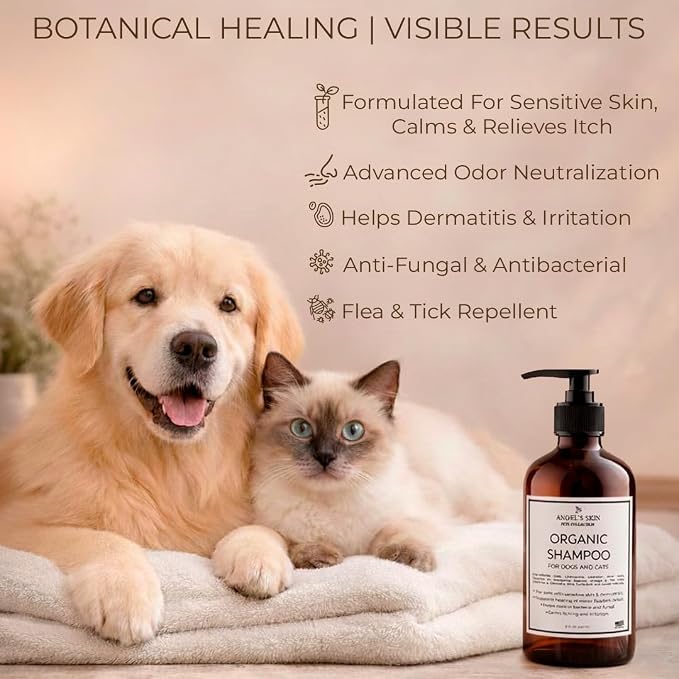 Organic Dog & Cat Shampoo for Sensitive Skin — Oatmeal, Aloe Vera, Coconut & Lavender | Soothes Allergies, Dermatitis & Itchy Skin | Vet-Reviewed Formula | Made in USA | 8 fl oz
