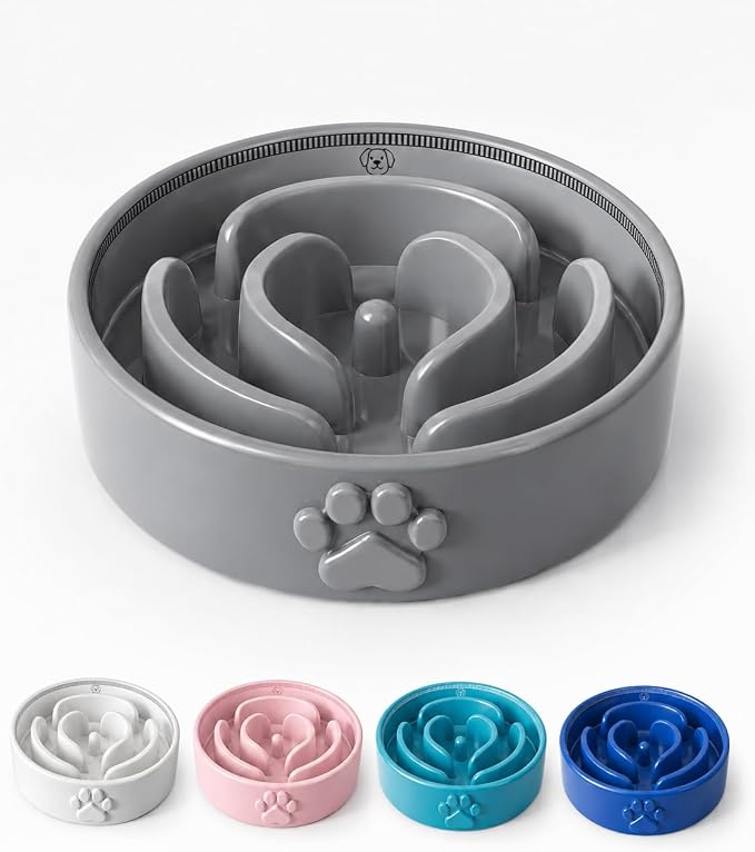 Slow Feeder Dog Bowls – 1.5-Cup Ceramic Dog Bowl Slow Feeder – Microwaveable Dog Slow Feeder for Small and Medium Dogs – Lead and BPA-Free Ceramic Pet Bowl – Pet Feeder for Fast Eaters