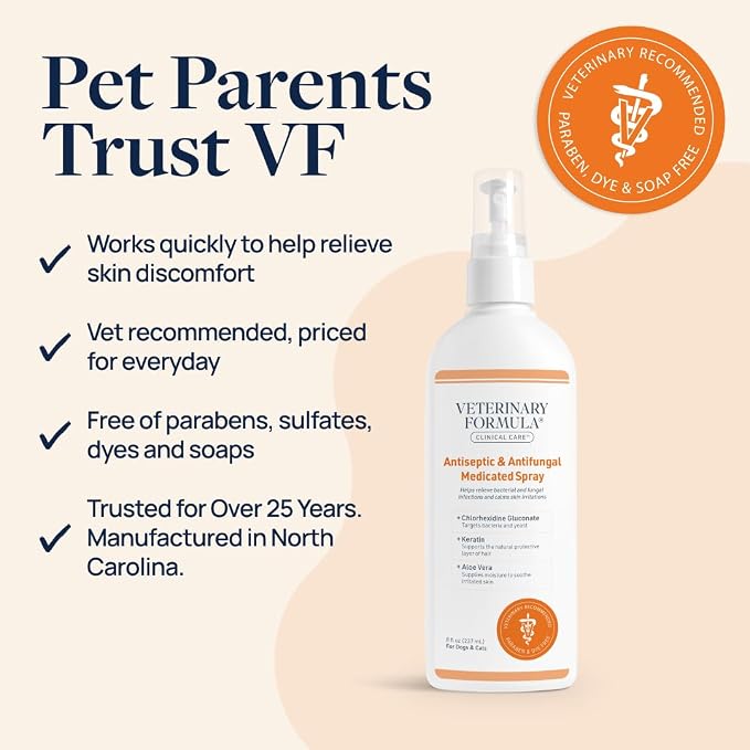 Veterinary Formula Clinical Care Antiseptic/Antifungal Spray, 8 oz, 2-Pack | Helps Soothe Red, Scaly & Greasy Skin, 2-Pack