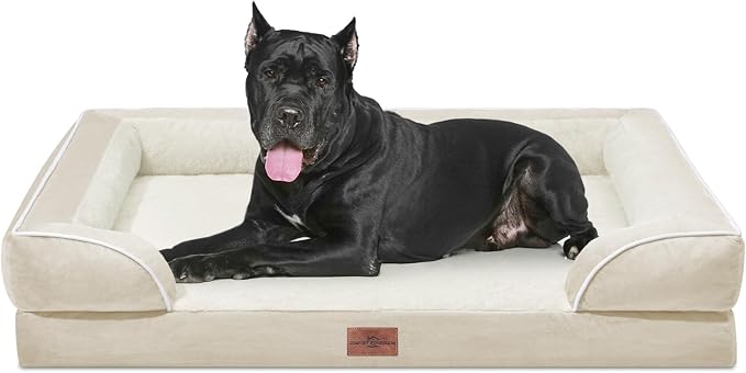 Comfort Expression Orthopedic Dog Bed for Extra Large Dogs with Bolster | Waterproof Dog Couch Bed with Washable Cover & Non-Slip Bottom, Supportive Egg Crate Foam Big Dog Bed, 53x42Inch