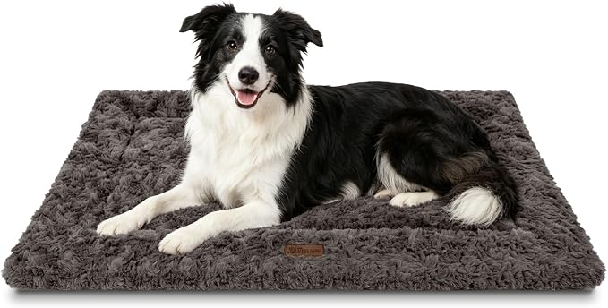 Reversible Dog Crate Mat for Large Dogs,Oxford & Fleece, 42"x27",Dark Gray | 1.2" Fill Preserves Crate Height,Fleece Cozy,Wipes Clean,Splash-Proof,Machine Washable, Folds Flat For 30" Wire Crate & Go