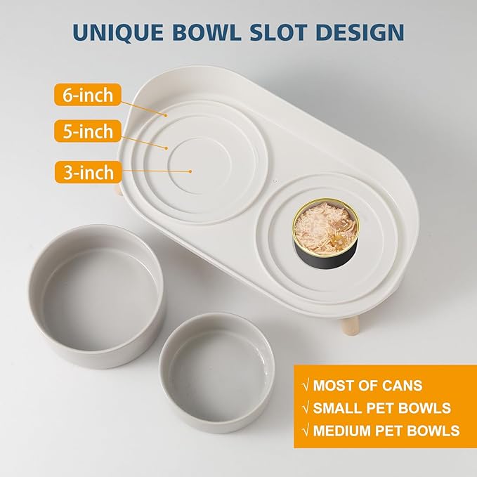 Elevated Ceramic Dog Bowl Set - Double Dog Feeding Bowls with Stand Splash Proof - Raised Dishes for Food and Water - Ideal for Small to Medium Dogs - 2 x 720 ml - 11.3 oz - Grey