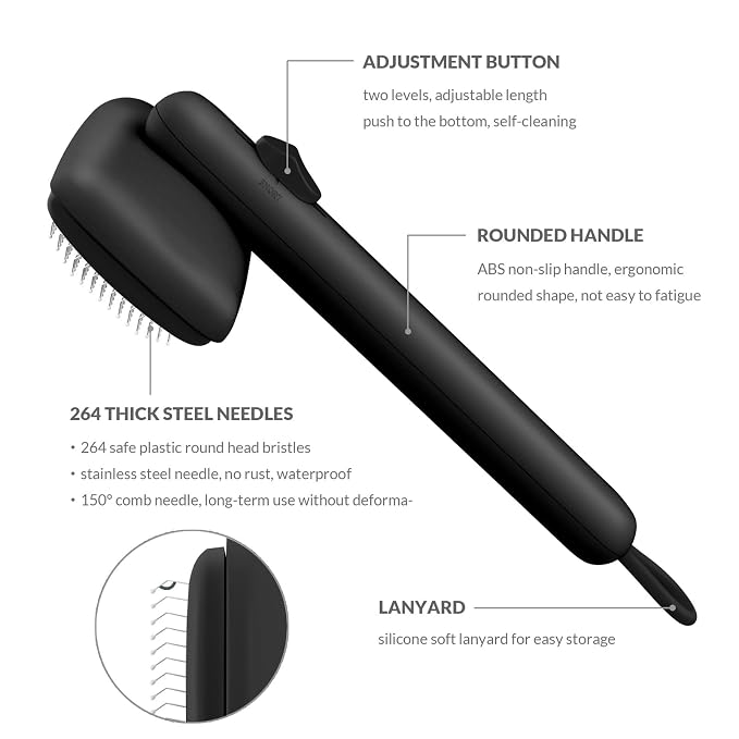 Self Cleaning Shedding Brush Grooming Tool for Long and Short Haired Dogs Cats Deshedding Hair Removal (Black)