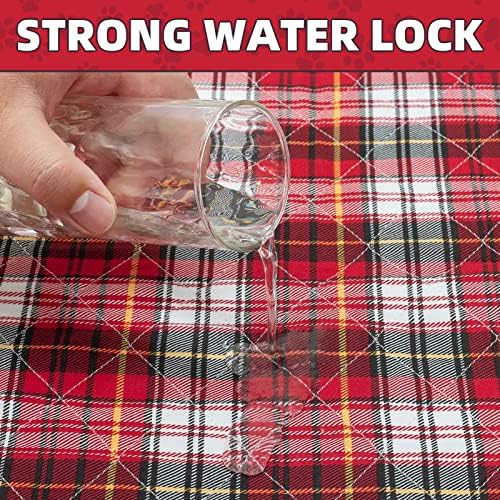 KOOLTAIL Washable Pee Pads for Dogs - Waterproof & Non-Slip Plaid Puppy Potty Training, Reusable Whelping Pad, Dog Food Feeding Mat, Red & Blue