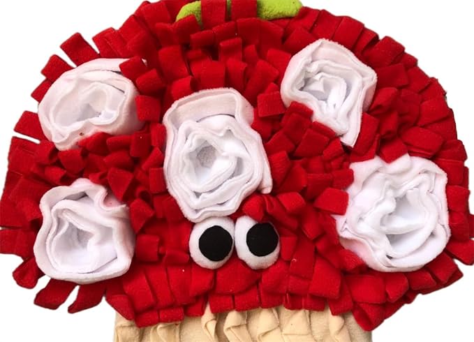 Pet Snuffle Mat Veggie Design Fleece Foraging Mats Interactive Feeding Toy Anti Slip Slow Feeder Treat Dispenser for Dogs Rabbits (Mushroom)