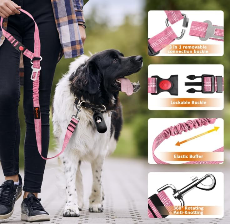 Laqibak Removable Dog Seat Belt Harness for Car, 3 in 1 Pet Seatbelt Leash