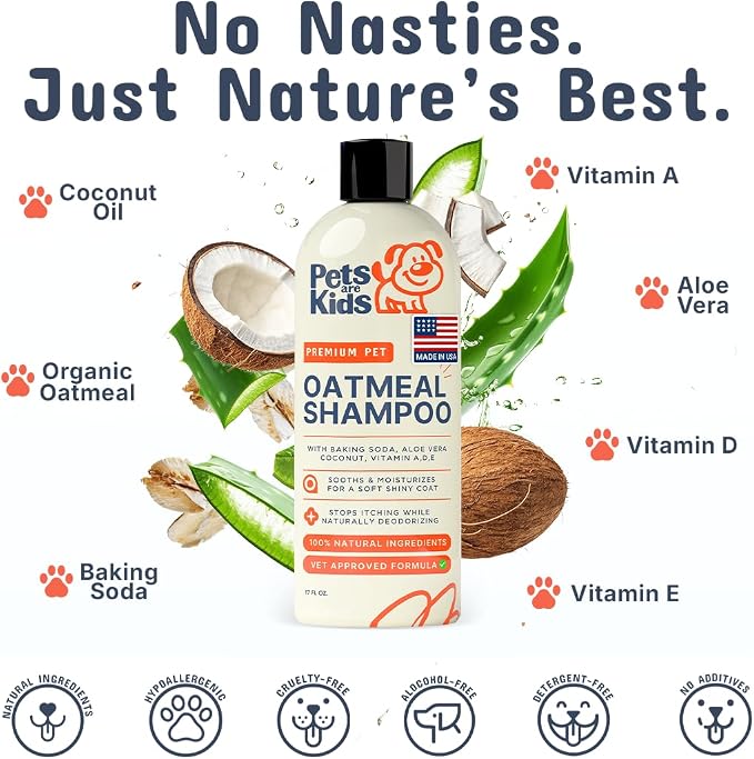 Pets are Kids Premium Oatmeal Shampoo for Itch Relief & Shiny Coat, 17 oz | Natural Itch Relief, Dry Skin Soother, Hydrated & Shiny Coat, with Aloe, Coconut & Baking Soda, Hypoallergenic, For Dogs