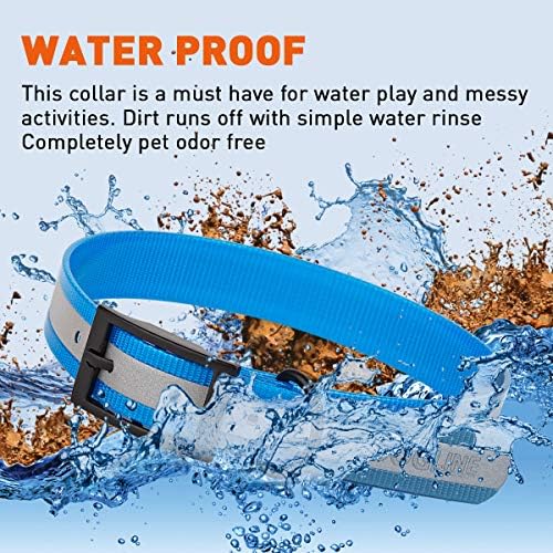 Dogline Biothane Translucent Reflective Waterproof Dog Collar Strong Coated Nylon Webbing with Black Hardware Odor- Proof for Easy Care Clean Fits Small Medium or Large Dogs - Blue 1" W x 18"-22" L