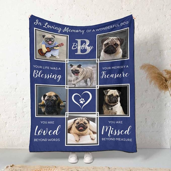 InterestPrint Personalized Memorial Bed Blanket with Dog Cat Photo in Loving Memory of a Wonderful Dog Throws Blanket Custom Pet Sympathy Remembrance Gift for Kids Family Friends 40X50 Inch