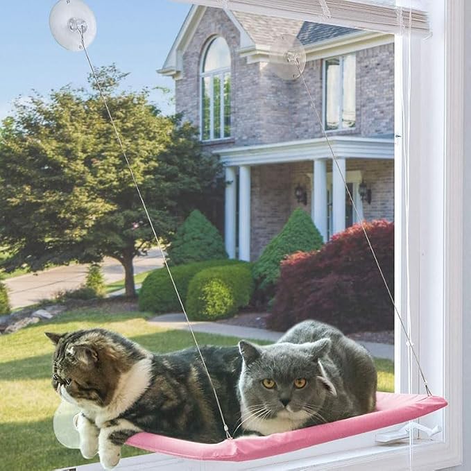 Pink Cat Window Perch Suction Cups Cat Window Hammock | Space Saving Window Seat for Cats Inside