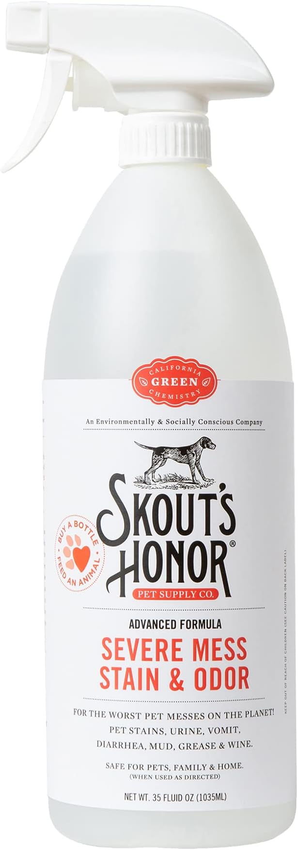 SKOUT'S HONOR Severe Mess Stain and Odor Remover, 35 oz | Advanced Stain and Carpet Cleaner for Dog Urine, Poop, Vomit and Toughest Pet Messes, Professional-Strength