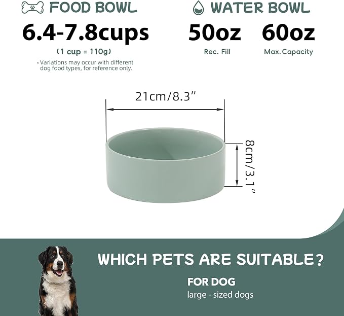 Havniva 8.3inch Ceramic Dog Bowls Dog Food Bowl for Large Breed Dog Food and Water Bowl Non-Slip Dog Dish Large Capacity Feeding Pet Water Bowl