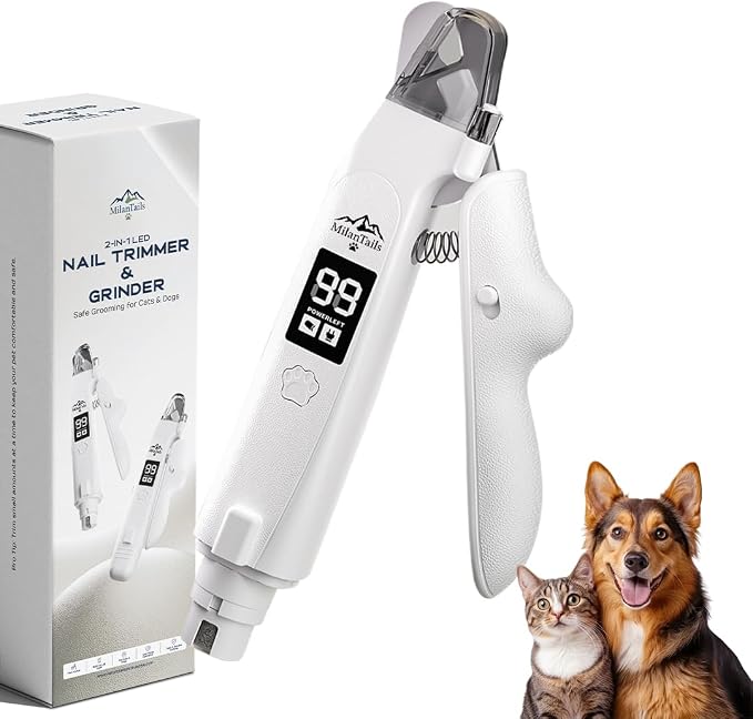2-in-1 Dog Nail Clipper and Grinder with LED Light, USB Rechargeable Quiet Electric Pet Nail Trimmer for Dogs and Cats with Safety Guard