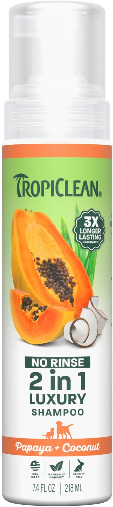 TropiClean No Rinse Waterless Dog Shampoo, Papaya & Coconut Scent, 7.4oz