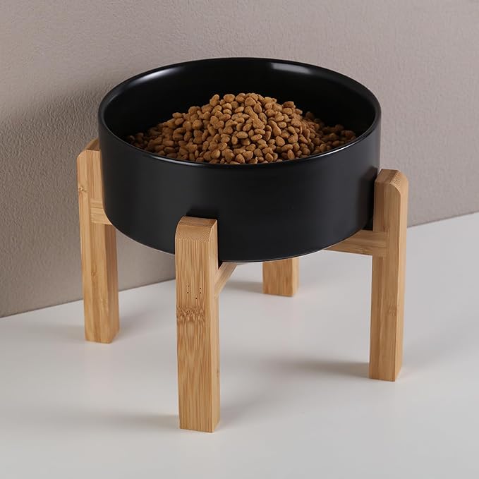 Black Raised/Elevated Ceramic Dog Bowl for Small Medium Sized Breeds,Dog Food Water Bowl with Stand,6 in Non Slip Heavy Pet Feeding Dish 3.6 Cups/ 850 ml /28 OZ