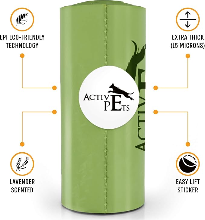 Active Pets Dog Poop Bag, Extra Thick Dog Waste Bags, Leak-Proof, Easy-Tear, Strong Doggy, Lavender-Scented Waste Bags Eco-Friendly Doggie Bags