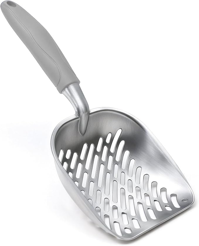 Cat Litter Scoop, Large Long Handle Kitty Metal Scooper, Heavy Duty Aluminum Deep Sifter, Ergonomic Non-Slip Grip, Rustproof Durable Poop Cleaner for Cat Litter Box