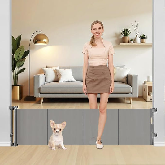 20 Inch Tall x 80 Inch Extra Wide Short Dog Gate to Step Over, Small Dog Gate for The House, Short Pet Gate Indoor Outdoor Puppy Gates for Doorways Mesh Doggie Gates for Wide Openings (Gray)